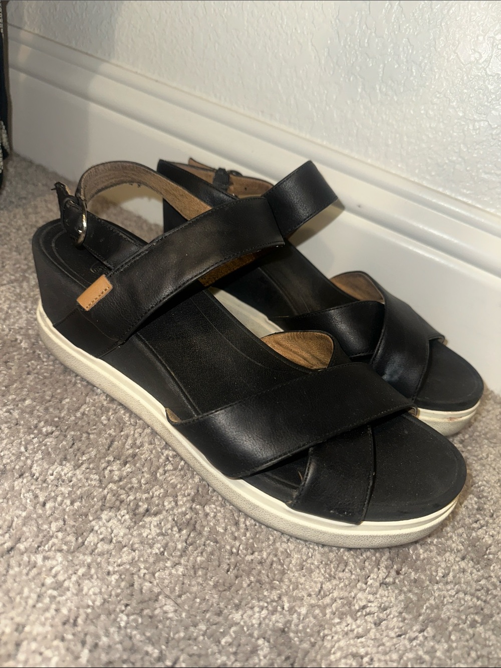 Dr. Scholl’s Black Platform Comfort Sandals Adjustable Ankle Strap Size 10